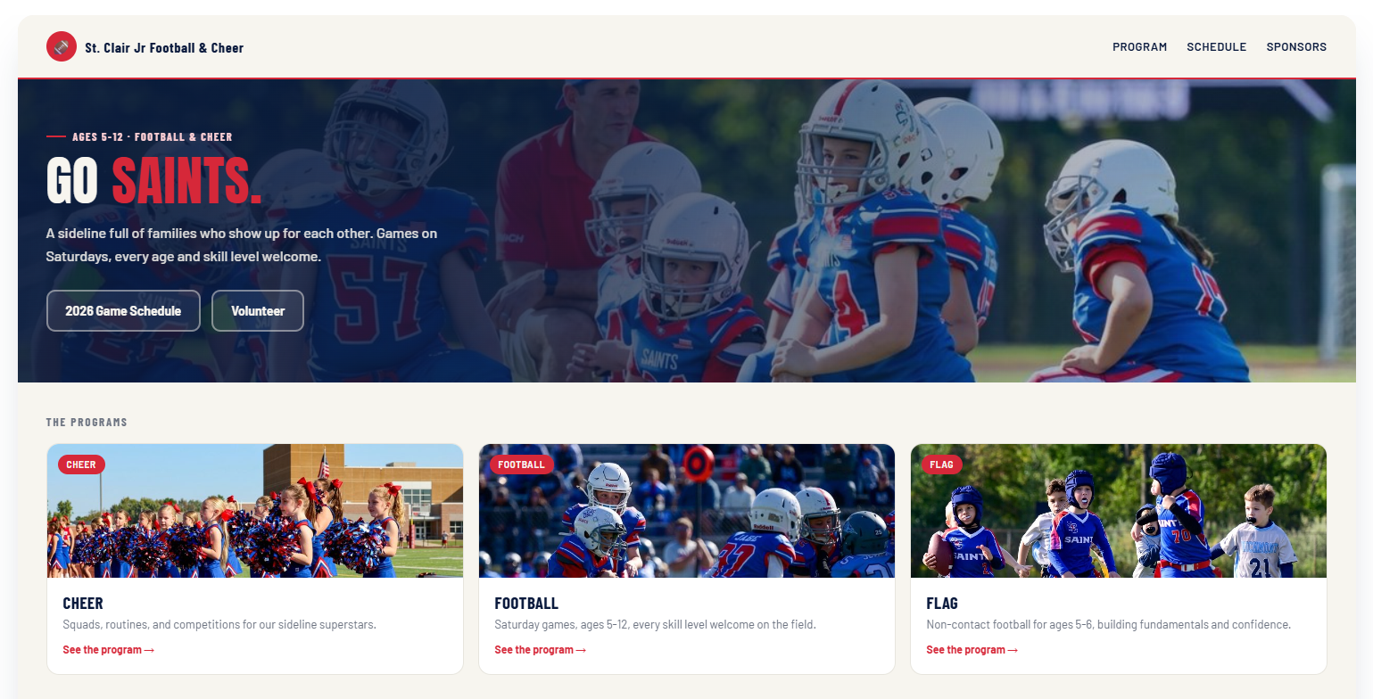 St. Clair Jr. Football and Cheer website